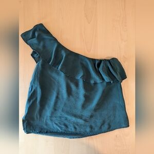 Anthropologie Maeve Silk One-shoulder Blouse - forest green